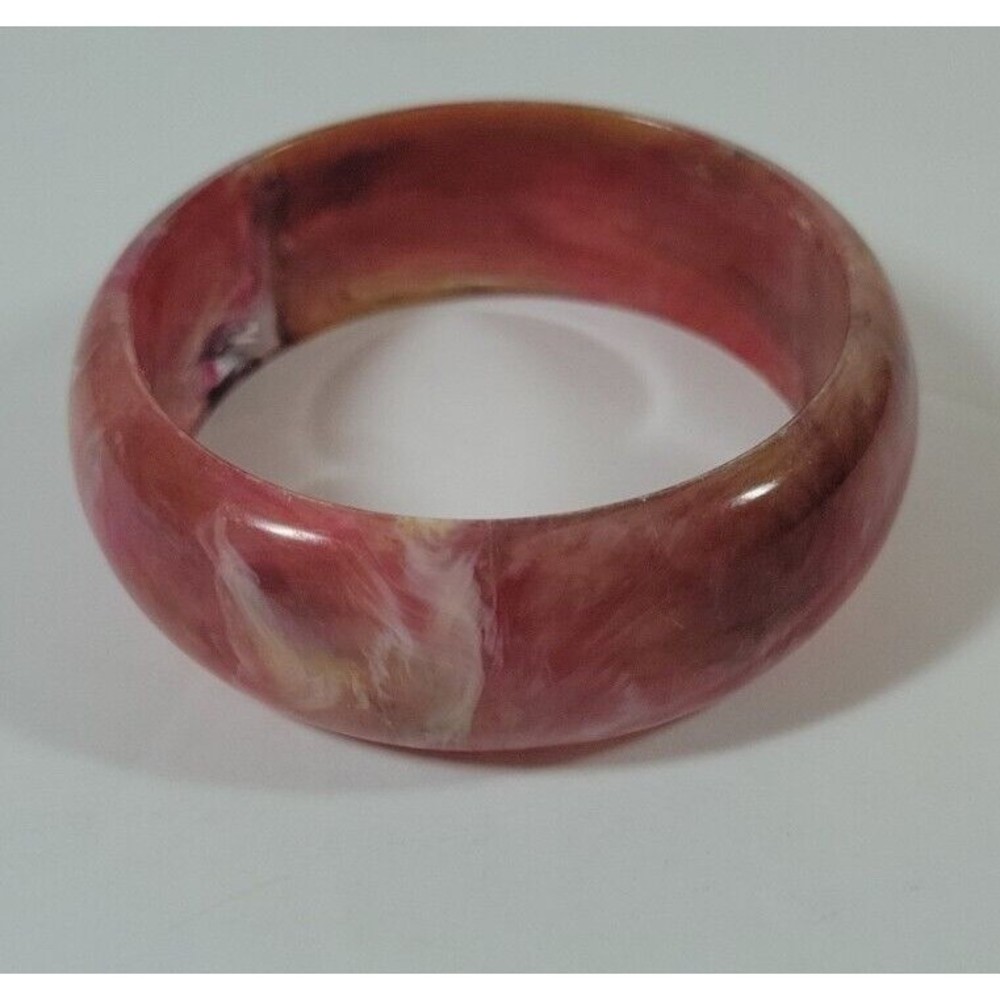 Vintage Lucite Pink Brown Translucent Marbled Chunky Bangle Bracelet VTG Estate